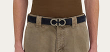 Load image into Gallery viewer, Reversible and Adjustable Gancini Belt Navy Nubuk