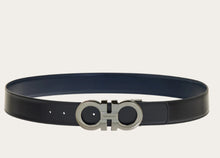 Load image into Gallery viewer, Reversible and Adjustable Gancini Belt Nero/Blue