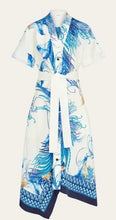 Load image into Gallery viewer, Feather show print asymmetric midi dress