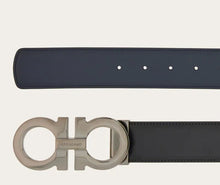 Load image into Gallery viewer, Reversible and Adjustable Gancini Belt Nero/Blue