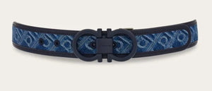 Reversible and Adjustable Gancini Belt Midnight Demin