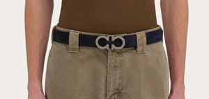 Reversible and Adjustable Gancini Belt Navy Nubuk