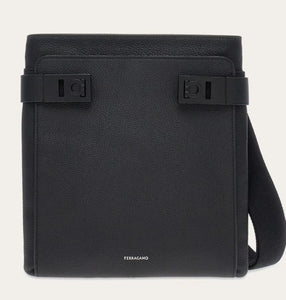 Twins/North-South crossbody bag with Gancini buckles