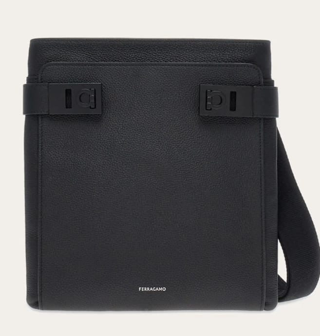 Twins/North-South crossbody bag with Gancini buckles