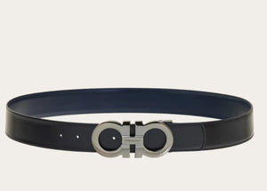 Reversible and Adjustable Gancini Belt Nero/Blue