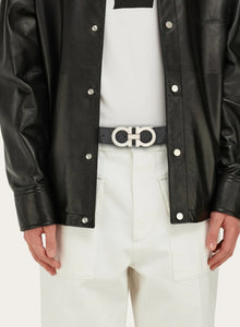 Reversible and Adjustable Gancini Belt Grigio