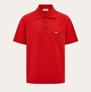 V-neck polo with jacquard pocket detail