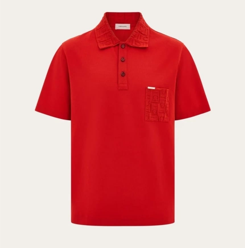 V-neck polo with jacquard pocket detail