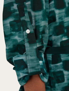 Shirt dress with contrasting prints