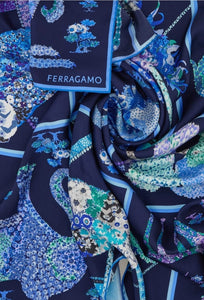 Patchwork print silk scarf