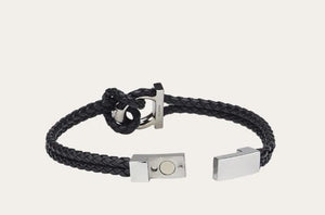 Woven Leather bracelet in black - size 19
