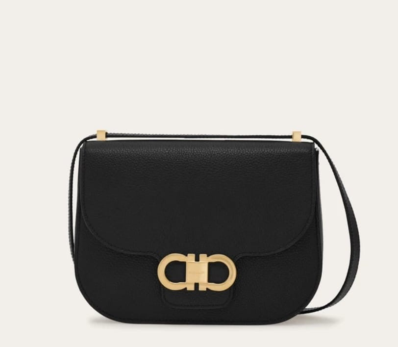 Double Gancini crossbody bag in black