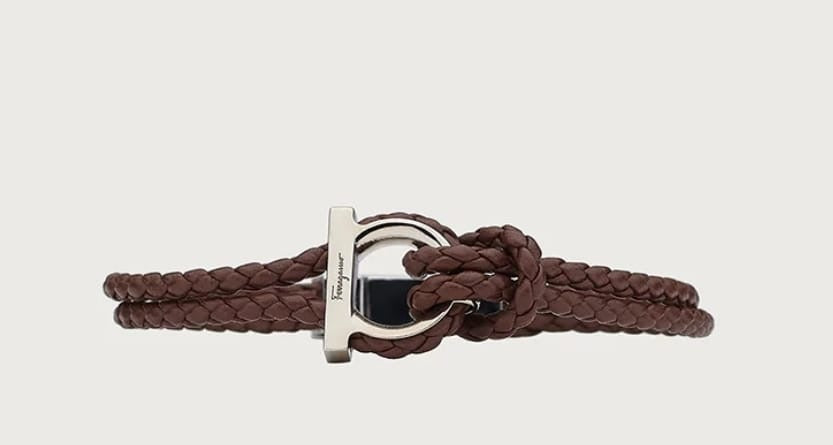 Woven Leather bracelet in brown- size 19