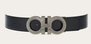 Reversible and Adjustable Gancini Belt Nero/Blue