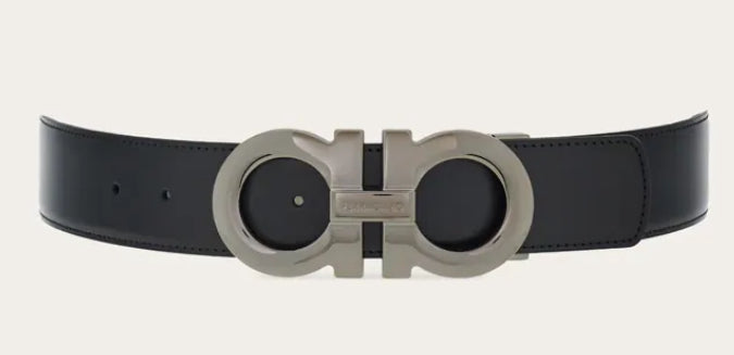 Reversible and Adjustable Gancini Belt Nero/Blue