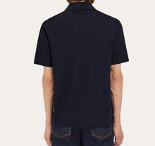 Load image into Gallery viewer, V-neck polo with jacquard pocket detail in Navy blue
