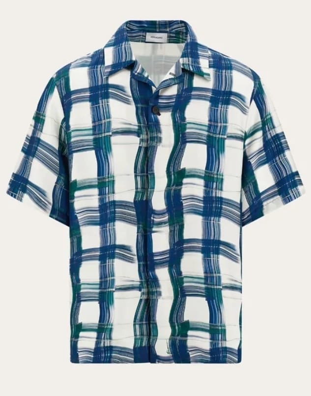 Brushstroke check organic twill shirt