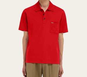 V-neck polo with jacquard pocket detail