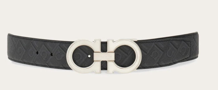Reversible and Adjustable Gancini Belt Grigio
