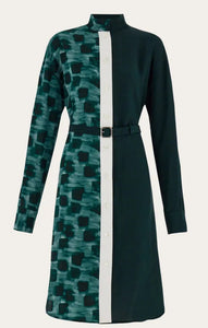 Shirt dress with contrasting prints