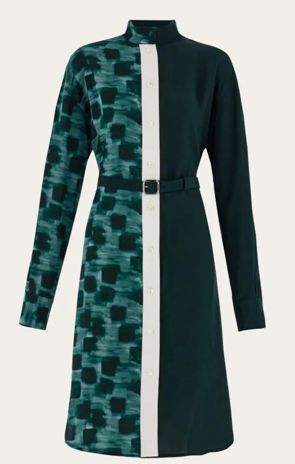 Shirt dress with contrasting prints