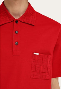 V-neck polo with jacquard pocket detail