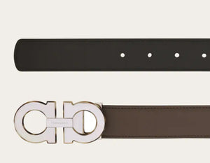 Reversible and Adjustable Gancini Belt Concrete Nero