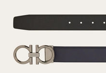 Load image into Gallery viewer, Reversible and adjustable Gancini belt in Midnight blue/Black(Pre-order)
