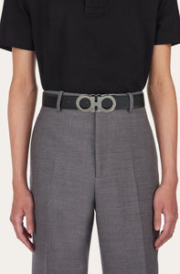 Reversible and Adjustable Gancini Belt Nero/Blue