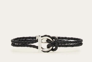 Woven Leather bracelet in black - size 19