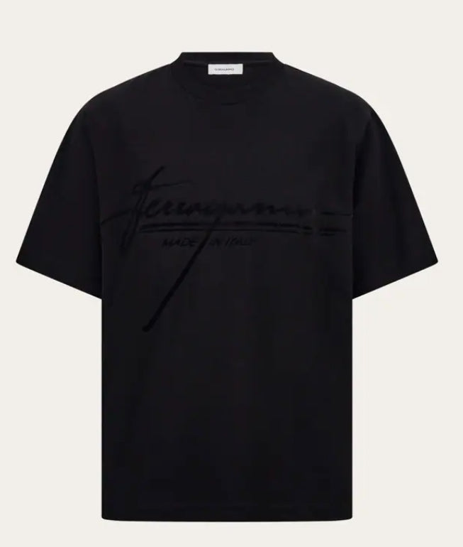 Crew neck T-shirt with printed signature