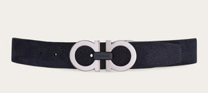 Reversible and Adjustable Gancini Belt Navy Nubuk
