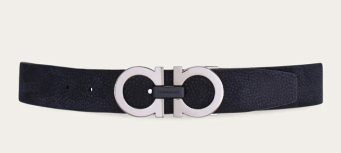 Reversible and Adjustable Gancini Belt Navy Nubuk