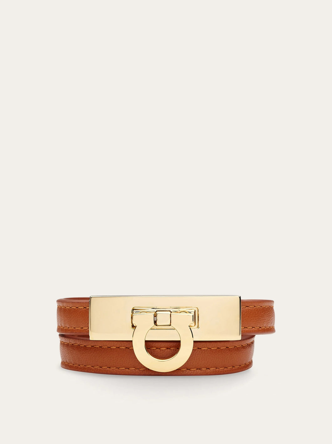 Gancini Double Twist Bracelet in Cognac (S/M)