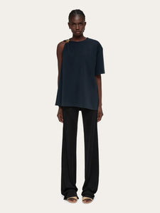 Crew Neck T-shirt with Golden Clip in Black