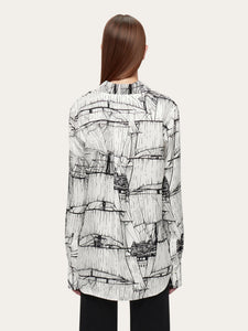 Veliero Print Silk Shirt in White/Black
