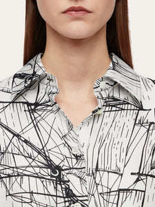 Veliero Print Silk Shirt in White/Black