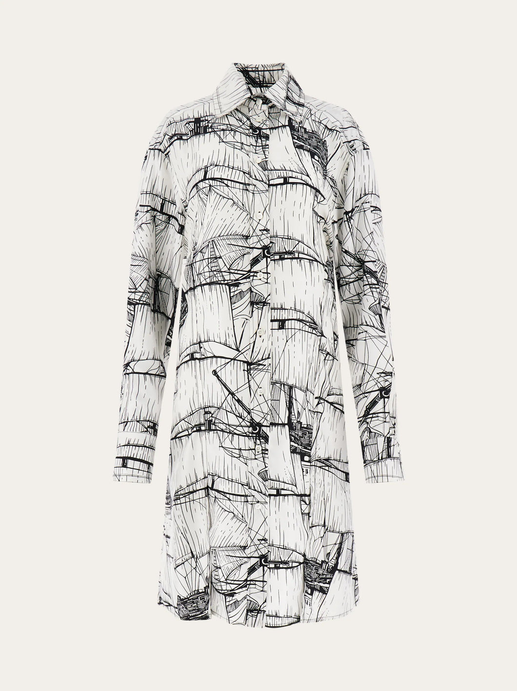 Veliero Print Shirt Dress in White/Black