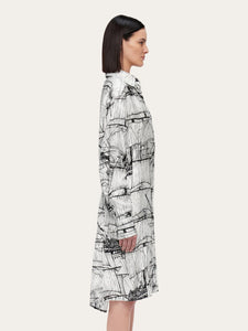 Veliero Print Shirt Dress in White/Black