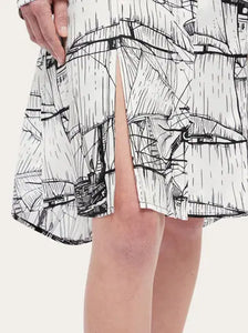 Veliero Print Shirt Dress in White/Black