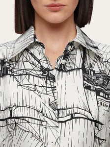 Veliero Print Shirt Dress in White/Black