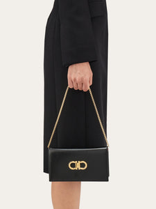 Double Gancini Mini Bag in Black/Flame Red